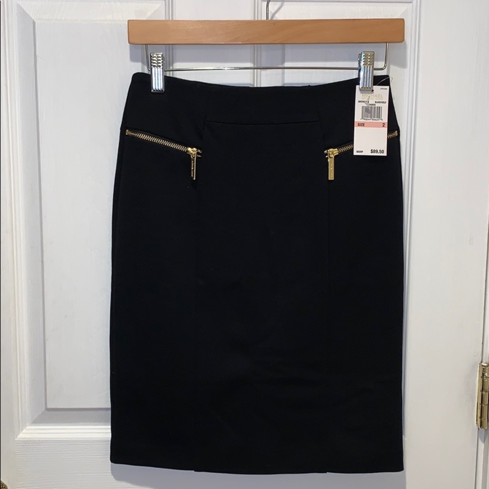 Michael Kors Black Pencil Skirt with Gold Zippers